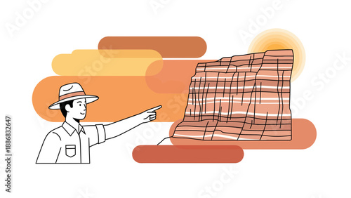 Scenic Canyon Landscape Illustration With Park Ranger Pointing To The Horizon