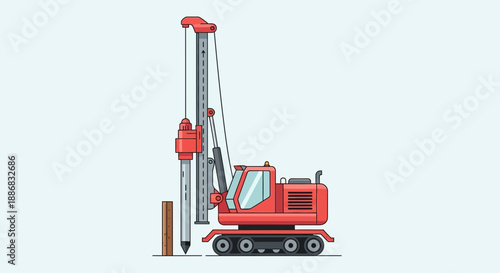 Robust Red Pile Driver Machine For Foundation Building And Infrastructure Work