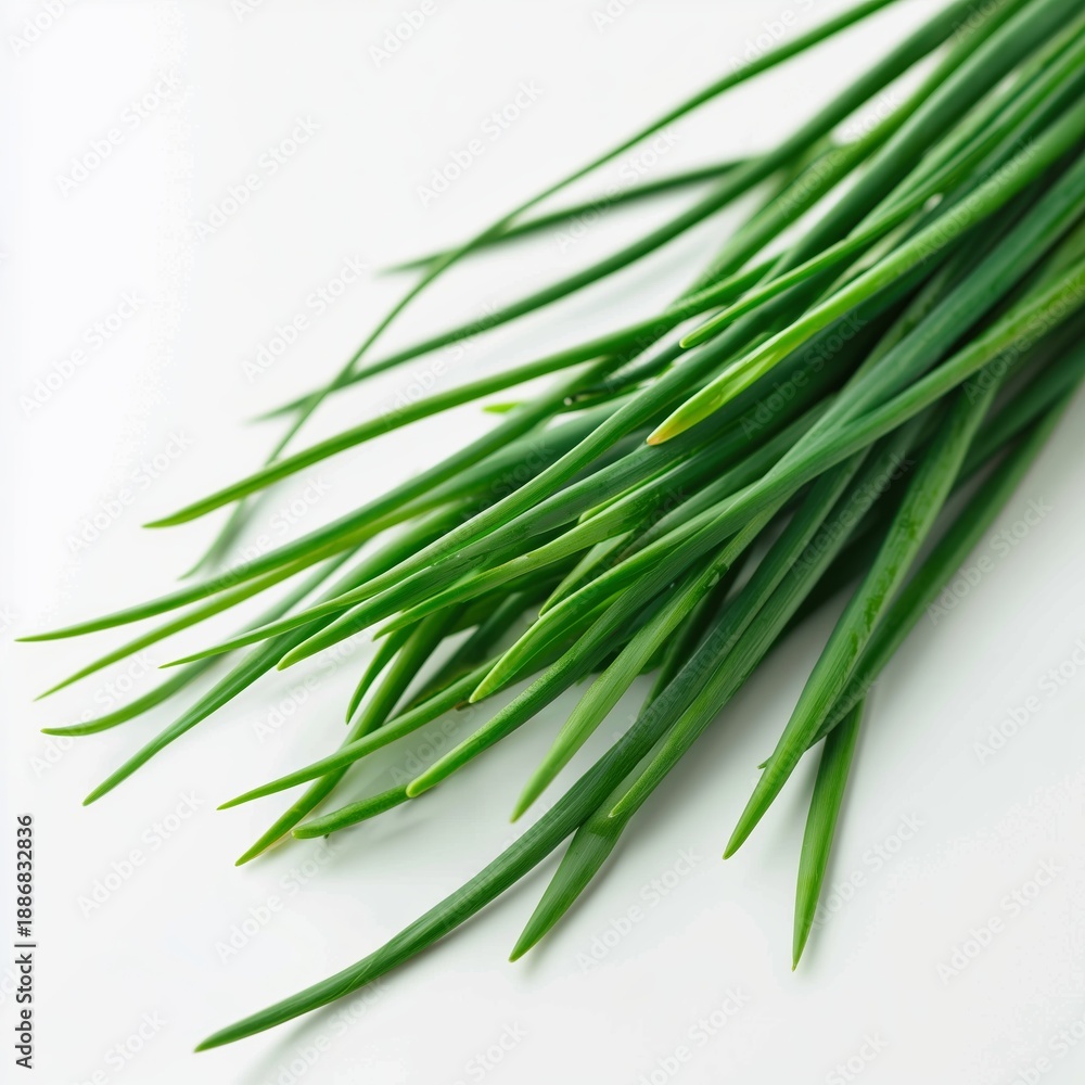 Fototapeta premium Fresh Chives on White Background Close-Up