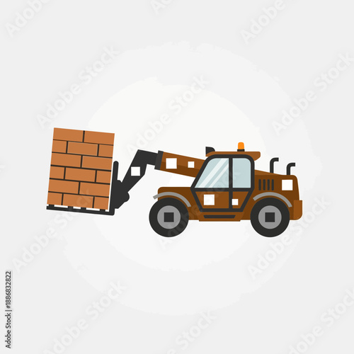 Robust Telehandler Machine Transporting Stacked Bricks For Development And Progress