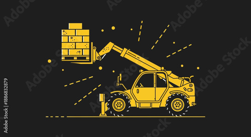 Robust Telescopic Handler Moving Building Materials On A Construction Site Vector Art Illustration