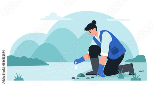 Scientist Inspecting Water Quality With Thermometer In Natural Environment