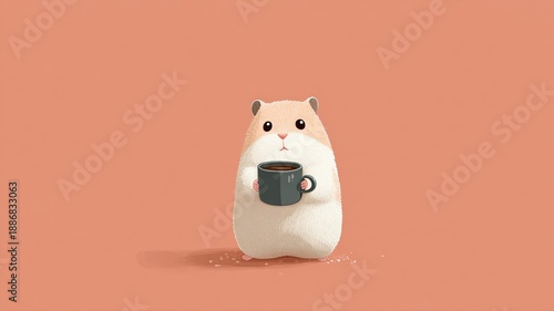 Wallpaper Mural Cute Cartoon Hamster Holding Coffee Cup on Coral Background Torontodigital.ca