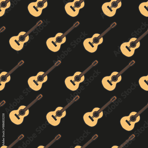 String Music Instrument Night Acoustic Guitar Pattern. Perfect for music-themed designs, textiles, wallpapers, wrapping paper, stationery, and creative projects for musicians and music lovers.