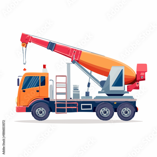 Orange crane truck illustration isolated on white background for commercial use