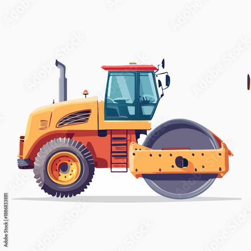 Road roller machine illustration on white background for construction project