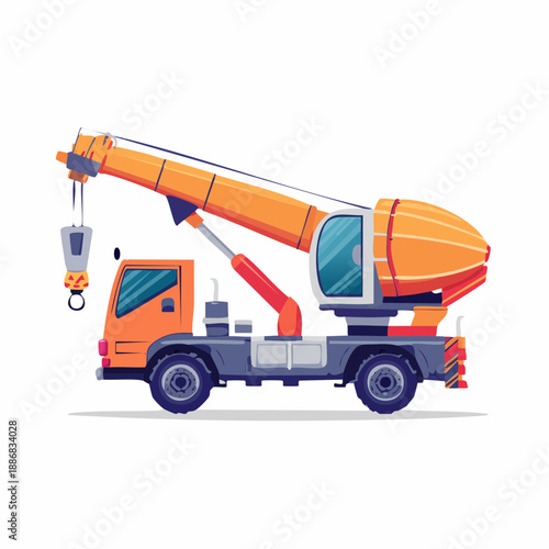 Orange crane truck illustration isolated on white background for construction