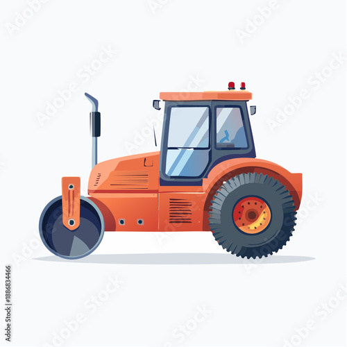 Orange road roller illustration isolated on white background for construction