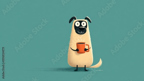Wallpaper Mural Cartoon Dog Holding a Cup of Coffee with a Cheerful Expression Torontodigital.ca