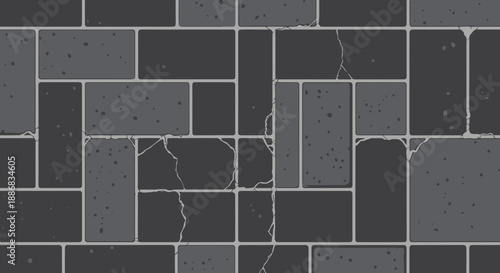 Seamless Urban Style Dark Gray Stone Tile Wall With Prominent Cracks And Worn Texture Background