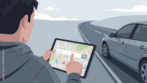 Searching For Directions Using An Online Digital Map While On A Road Trip
