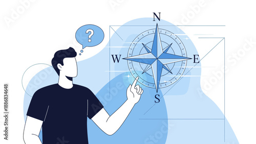 Searching Directions Man With Compass Exploring Navigation Concepts Blue Illustration