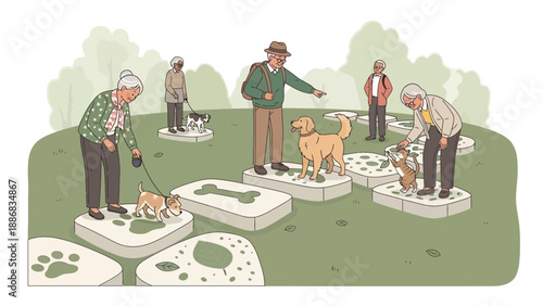 Senior Citizens Enjoying Leisure Time With Their Beloved Pets In Park