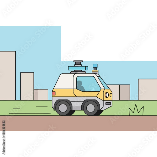 Self Driving Car Navigating Smart City Streets Showcasing Future Urban Mobility