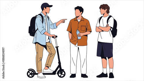  Three Men Friends Socializing Outdoors Illustration.eps