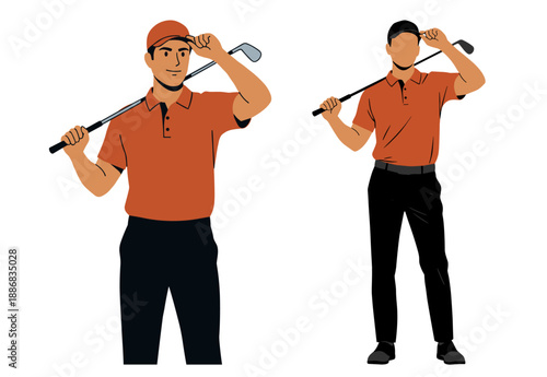 Golfers in polo shirts holding clubs and hats