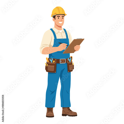 Construction worker with clipboard and hard hat