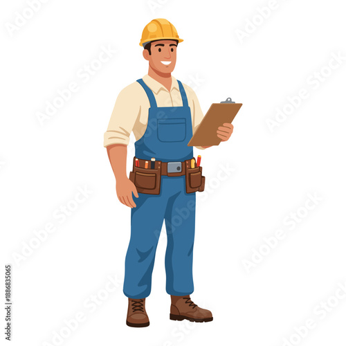 Construction worker with clipboard and hard hat