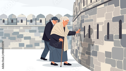 Senior Couple Explore The Ancient Landmark With Rich Heritage Together