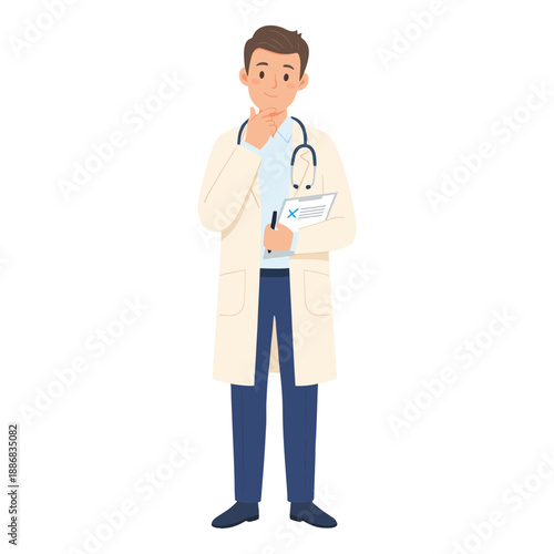 Doctor in lab coat with stethoscope and clipboard