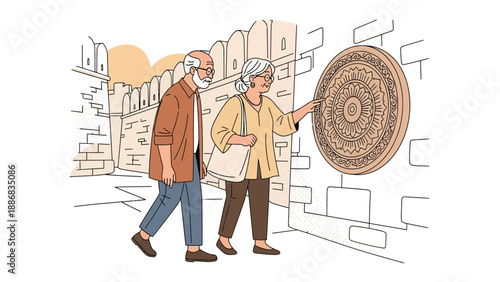 Senior Couple Exploring Ancient Architecture During Their Travel Adventure Together