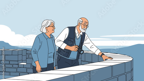 Senior Couple Exploring Famous Landmark While Traveling During Vacation Days