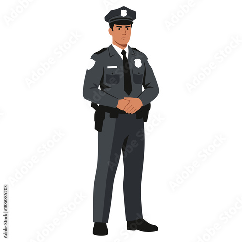 Police officer in uniform standing at attention