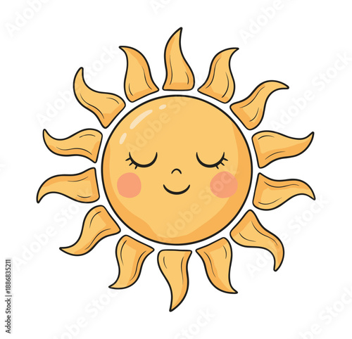 Sleeping sun with closed eyes and rosy cheeks