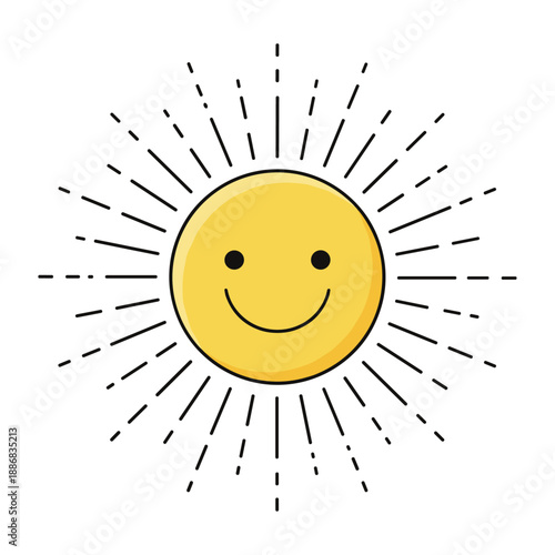 Smiling sun with radiating lines