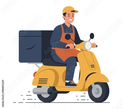 Delivery driver on yellow scooter with large box