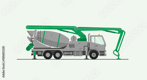 Sleek Flat Style Concrete Mixer Pump Truck For Modern Construction Projects Graphic