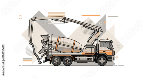 Sleek Minimalist Concrete Mixer Pump Truck Illustration Essential Building Machinery
