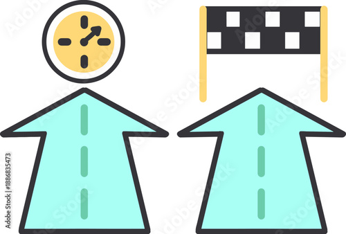 Time Management and Achievement Vector Graphic. Symbolizing time management, goal setting, productivity, and the journey to success. Perfect for business, motivation, strategy, and planning materials