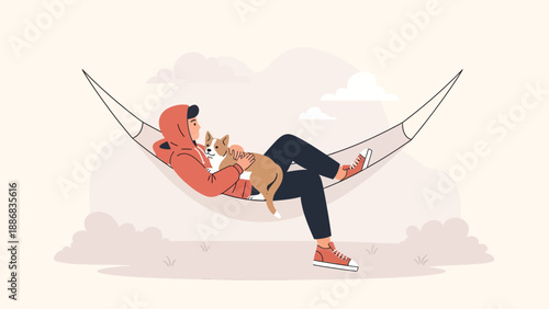 Serene Leisure In A Hammock With Affectionate Companion Dog At Relaxing Outdoors