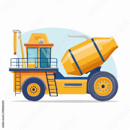 Illustrated cement truck on white background for construction and design uses
