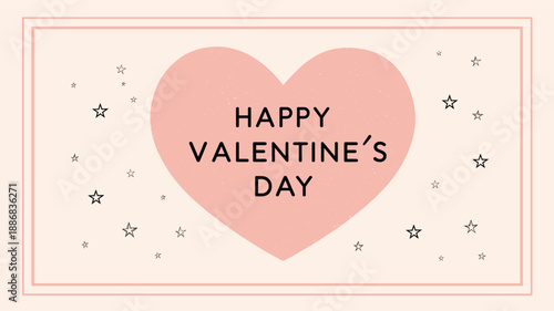 Heart shape with Happy Valentine's Day text on a blush background with stars. Happy Valentine's Day message on heart with stars
