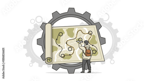 Strategic Business Planning With Travel Route Map and Mechanical Gears Concept