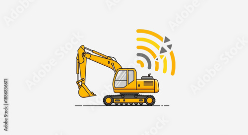 Smart Connected Excavator Emitting Wireless Signals For Advanced Construction