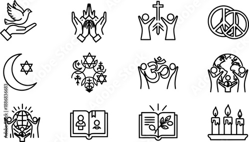 World Interfaith Harmony Week diverse religion and peace icons vector