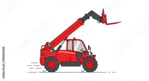 Striking Red Telehandler Heavy Lifting Equipment Industrial Vehicle Moving Work Site Construction