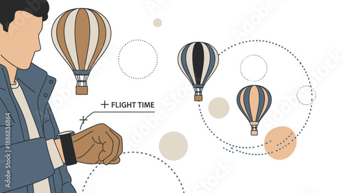 Smartwatch Syncing Air Balloon Flight Data Illustration Adventure Visualization
