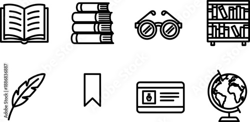 National Library Lovers Month icons for reading and education