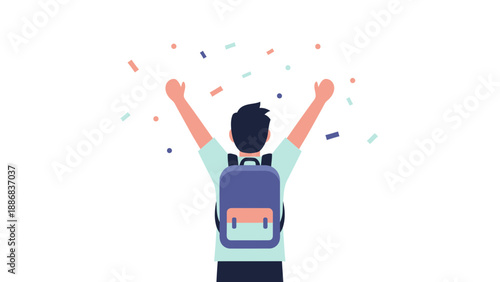 Student Triumph Achievement Back View with Confetti Celebration Illustration