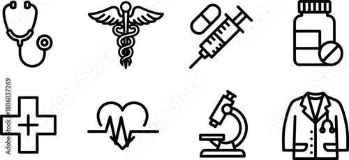 National Women Physicians Day medical icons set