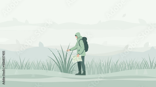 Solitary Adventurer Navigating Through Serene Flatland Exploring Wilderness Destination