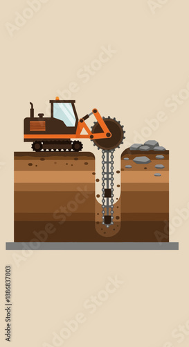 Specialized Construction Equipment Drilling Through Multiple Geological Strata