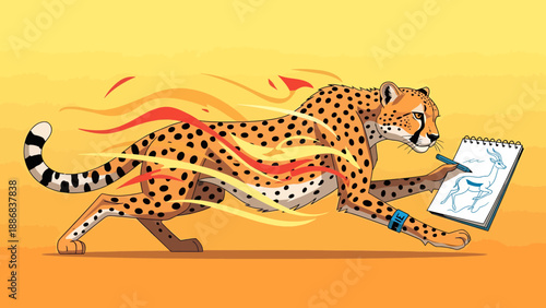 Speedy Cheetah Artist Drawing An Antelope On The Run Concept Illustration