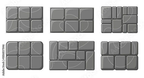 Stylized Grey Stone Wall And Pavement Tiles For Game Assets And Cartoon Designs