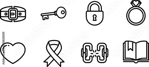 Chastity Week vector icons set: purity, commitment, and self-control