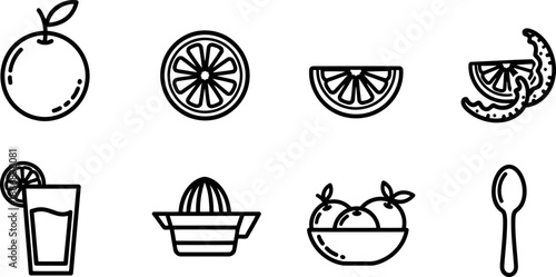 Grapefruit icons for National Grapefruit Month in black and white vector